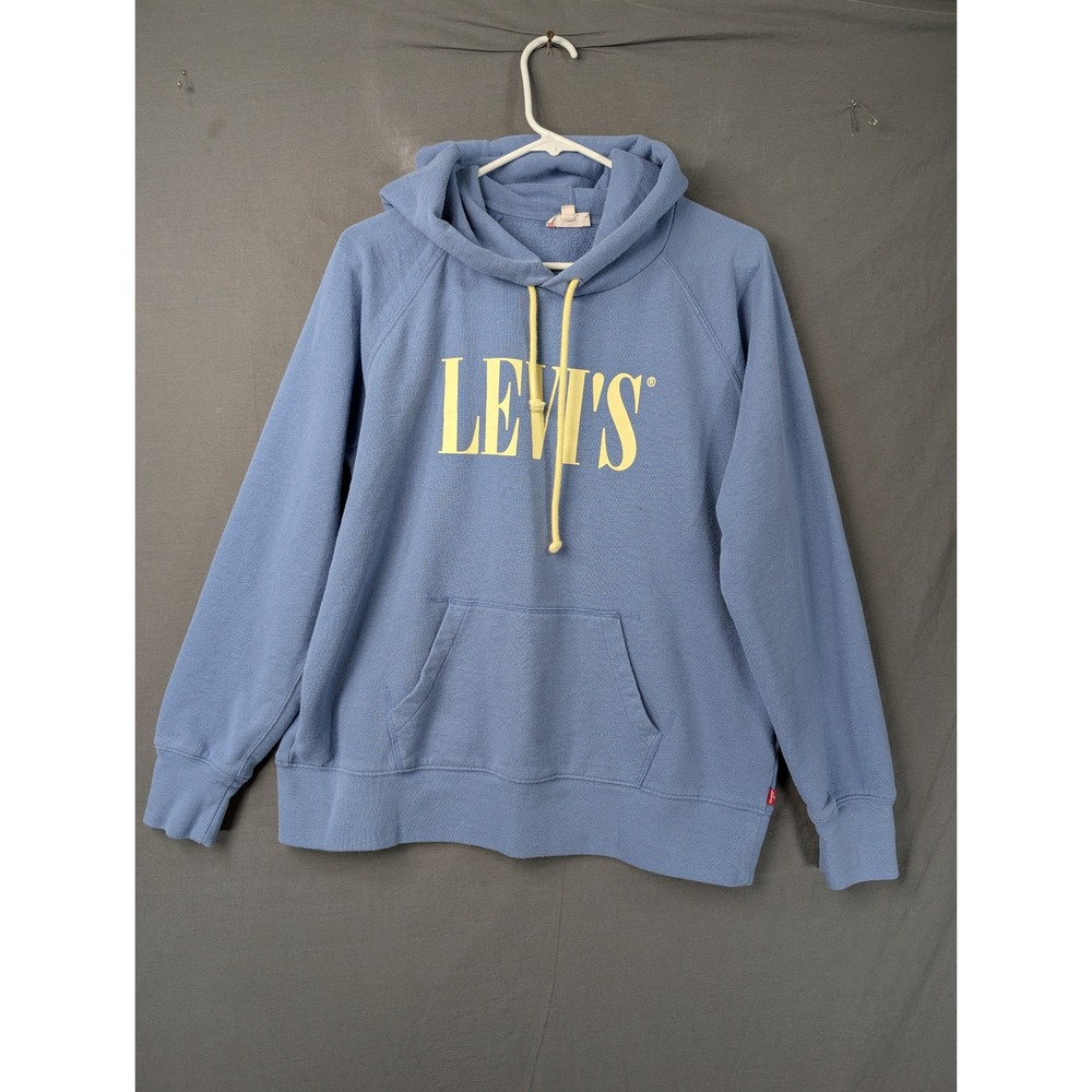 Levis Mens Graphic Pullover Hoodie Blue Yellow Logo Medium